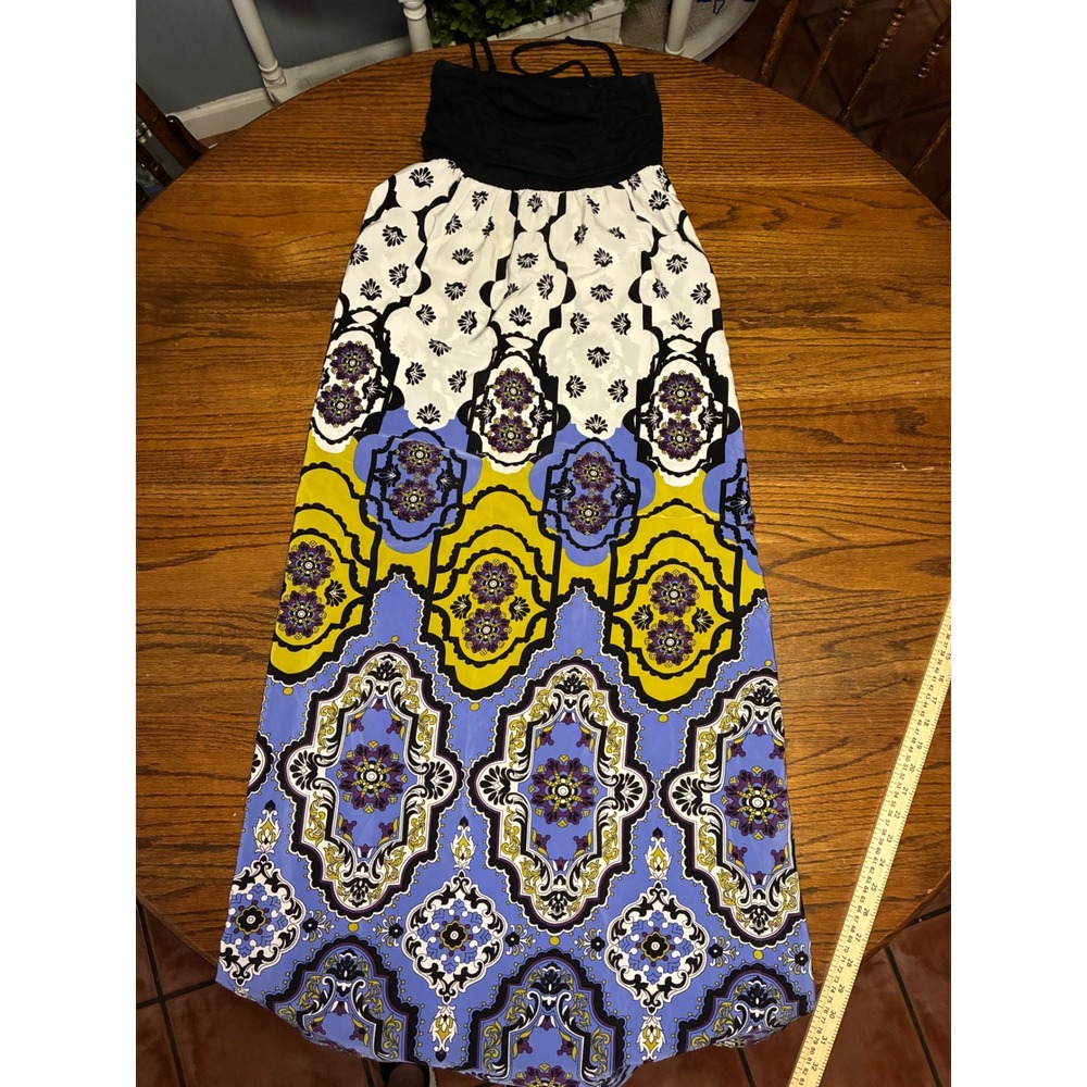 Lilka Anthropologie Mixed Medallion Print Maxi Dress Black Purple Yellow Small